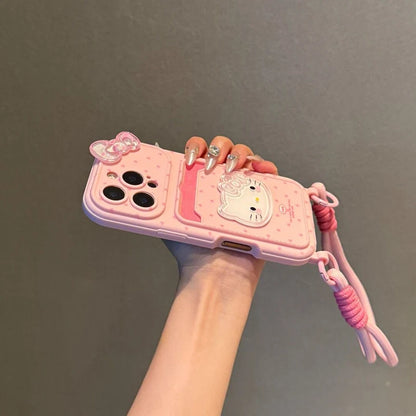 Hello Kitty 3D Bow iPhone Case with Card Holder & Wrist Strap