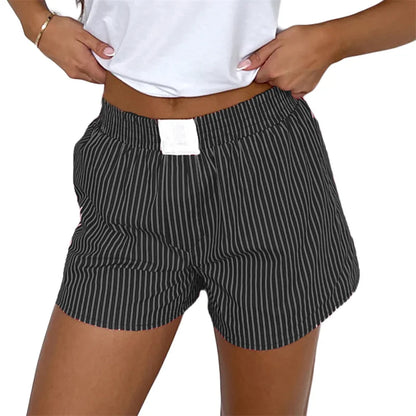 Women's Y2K Striped Boxer Shorts – Elastic Waist Lounge Bottoms