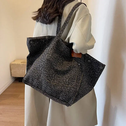 Leopard Design 2026 Korean Fashion Shopper Big Shopping Bag