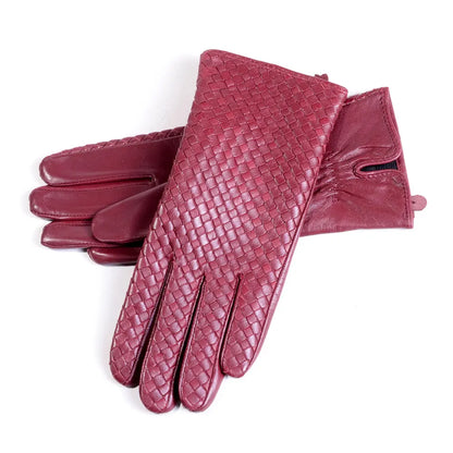 Women's Genuine Leather Gloves – Elegant Woven Design