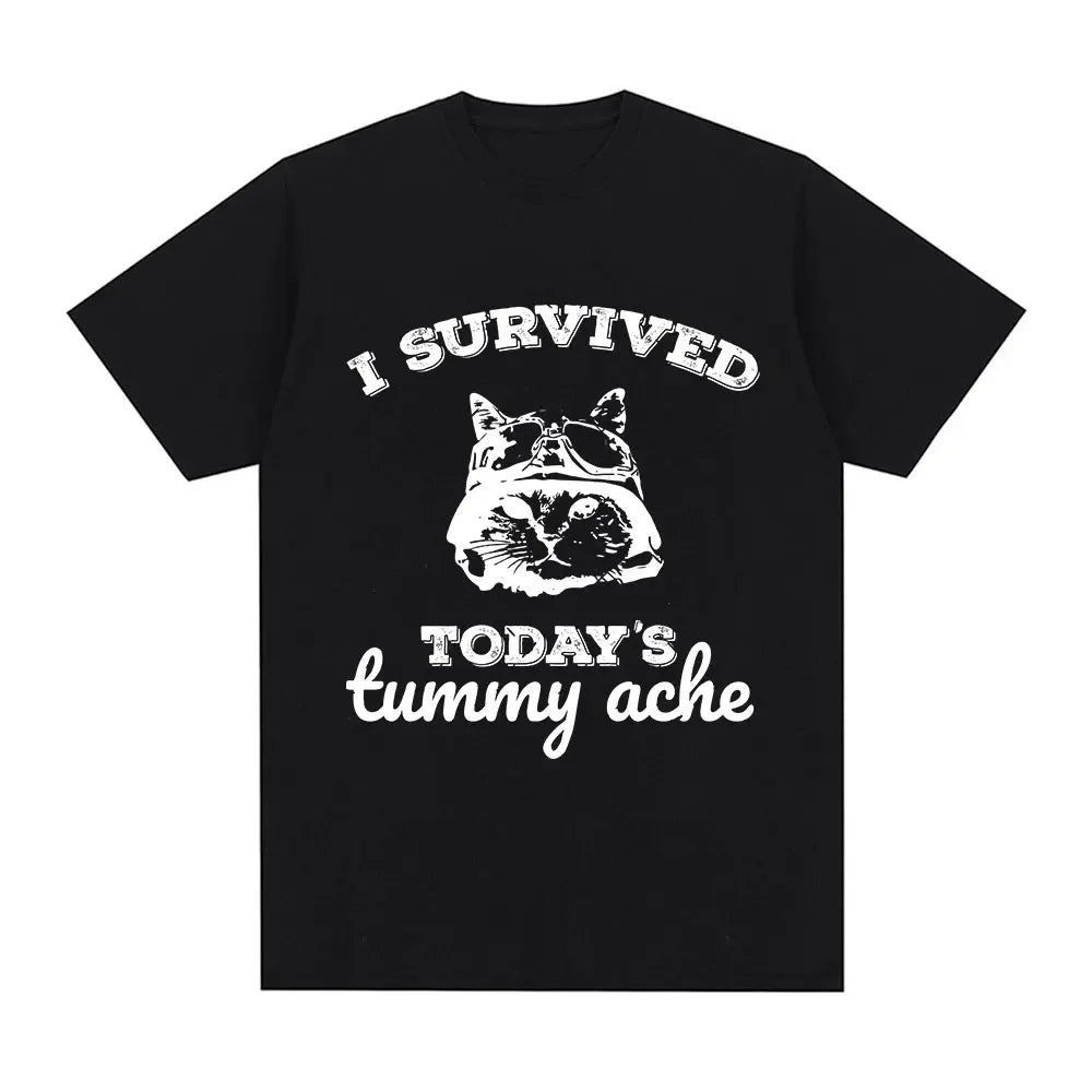 Funny Cat Meme T-Shirt – I Survived Today's Tummy Ache