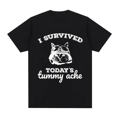 Funny Cat Meme T-Shirt – I Survived Today's Tummy Ache