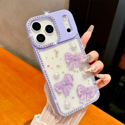 3D Bow Diamond Glitter iPhone Case with Sliding Camera Cover