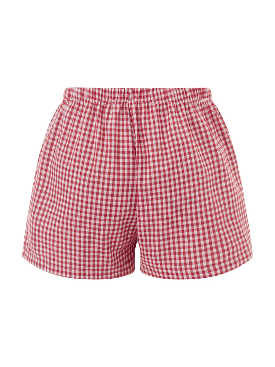 Y2K Plaid Lounge Shorts – Women's Cute Pajama Bottoms with Elastic Waist