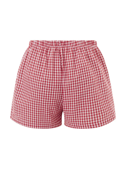 Y2K Plaid Lounge Shorts – Women's Cute Pajama Bottoms with Elastic Waist