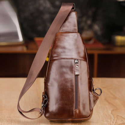 Men's Genuine Leather Sling Chest Bag – Python Skin Crossbody Pack