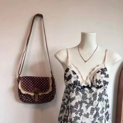 New Korean Polka Dot Niche Design Vintage Women's Single Shoulder Crossbody Bag