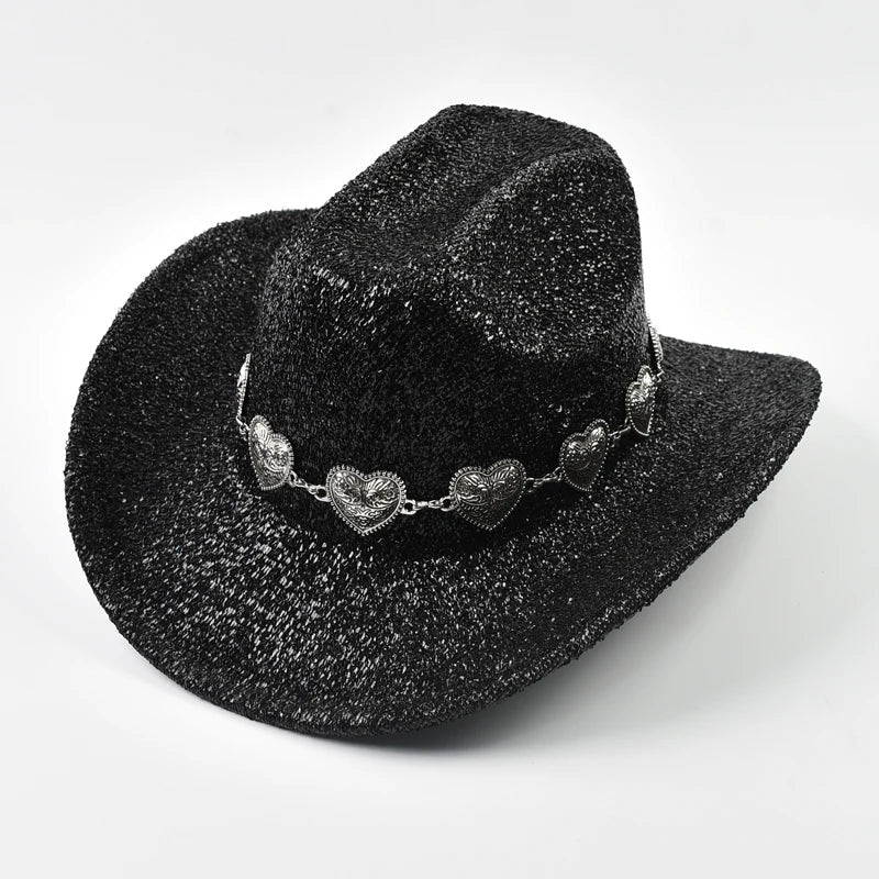 Glitter Cowboy Hat with Rhinestone Chain – Unisex Party Hat