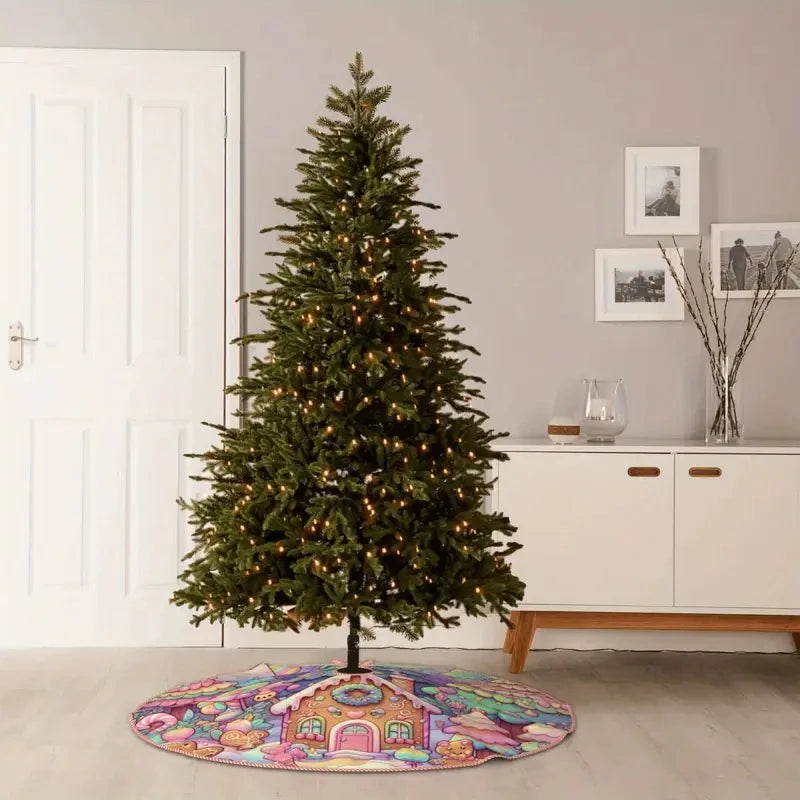 Christmas Tree Skirt – Gingerbread House Rainbow Candy Design