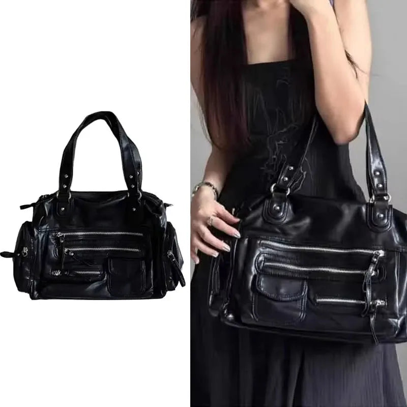 Vintage Punk Women Tote Bags Mujer Moto Style