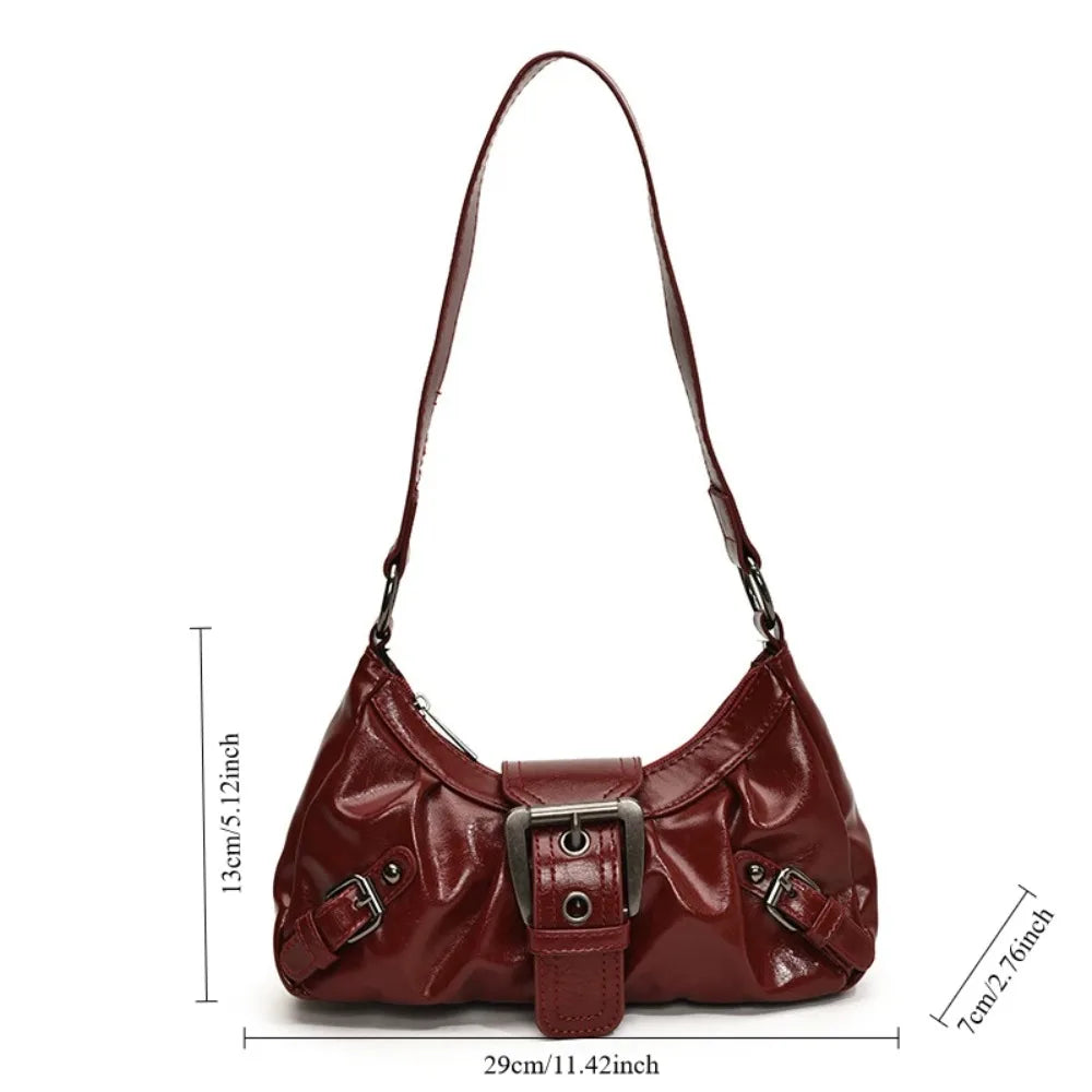 Retro Y2K Shoulder Bag for Women – Buckle Hobo Crossbody