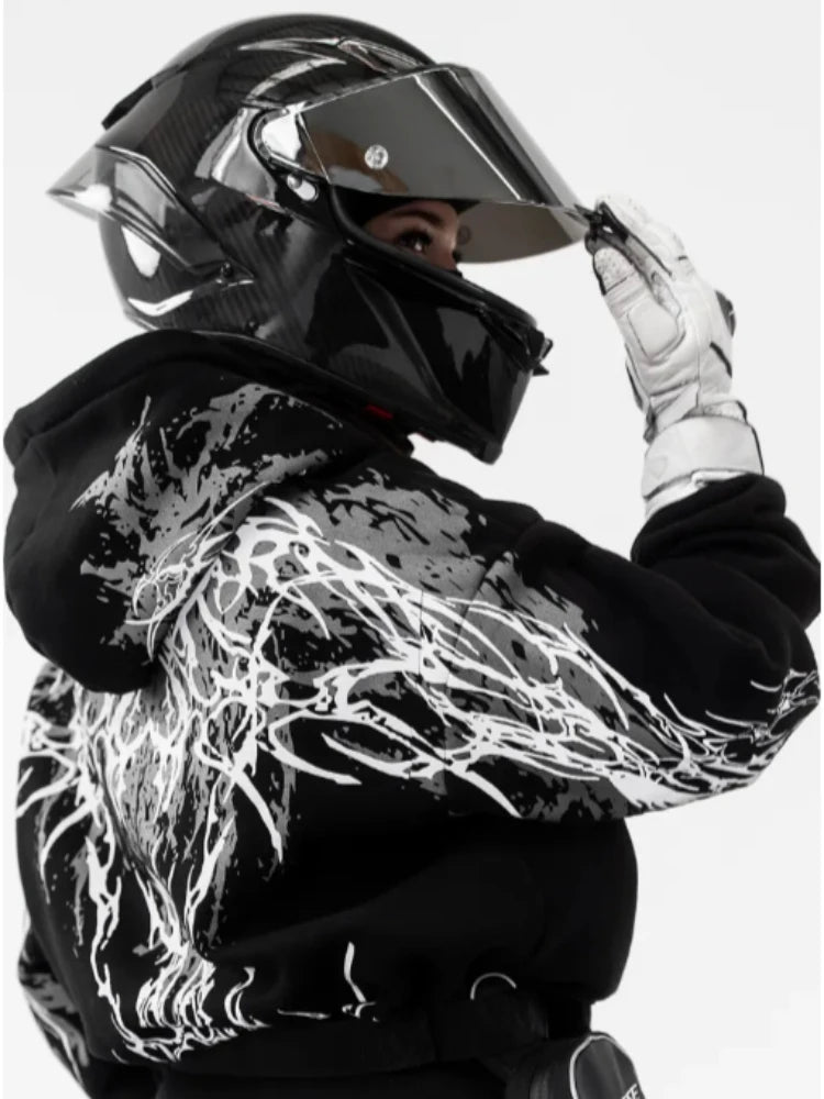 Dark Graphic Hoodie – Luminous Magic Sword Print Streetwear