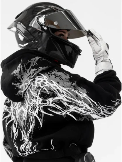Dark Graphic Hoodie – Luminous Magic Sword Print Streetwear