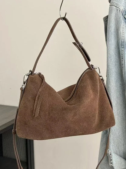 Women's Soft Matte Suede Cowhide Leather Shoulder Bag