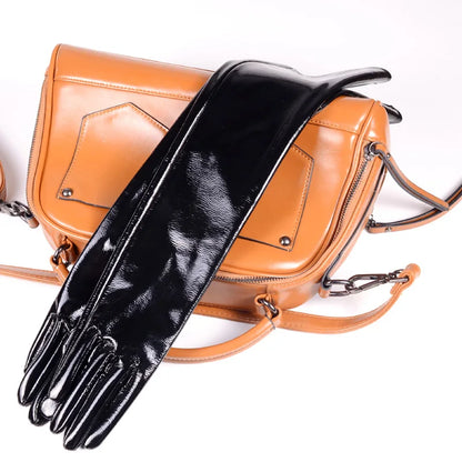 Patent Leather Long Gloves Women – Shiny Black Opera Evening Gloves