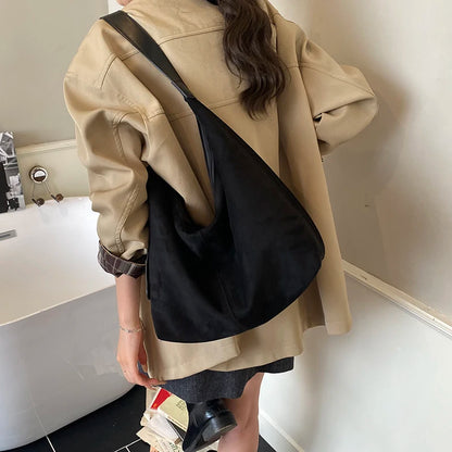 Women PU Suede Shoulder Bag Winter Retro Soft Hobo Bag