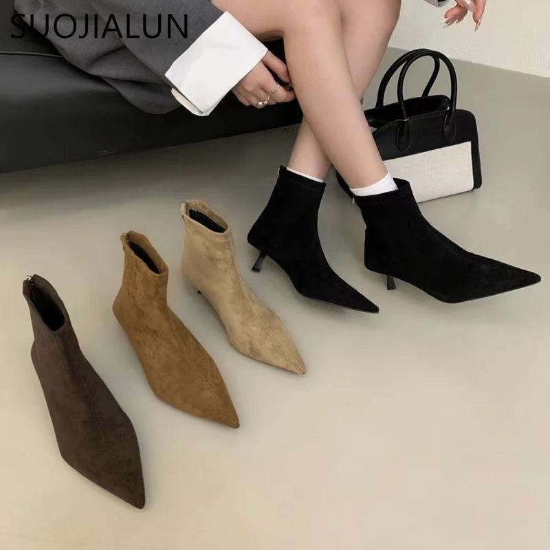 Women's Pointed Toe Ankle Boots – Slim Kitten Heel