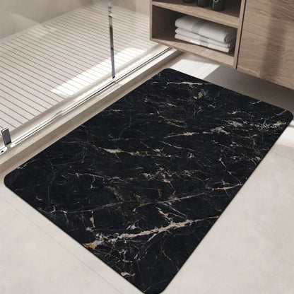 Marble Bath Mat – Non-Slip Luxury Bathroom Rug with Gold Accent