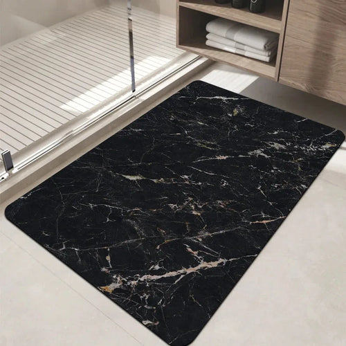 Marble Bath Mat – Non-Slip Luxury Bathroom Rug with Gold Accent