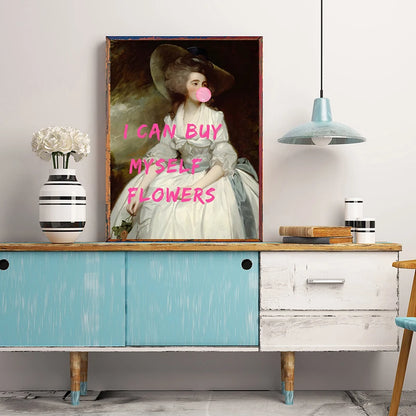 Bubble Gum Baroque Portrait Wall Art Poster – Vintage Altered Art Print