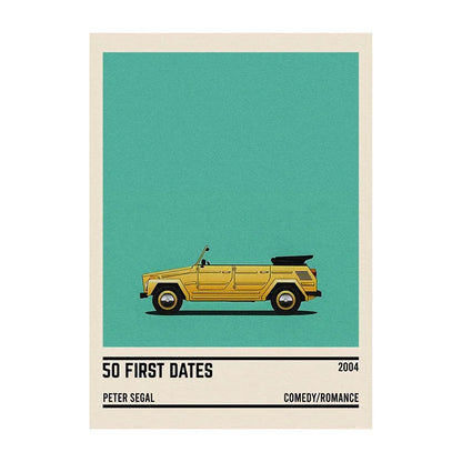 Movie Car Minimalist Poster Wall Art Print | Classic Film Decor