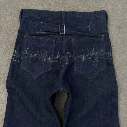 Y2K Music Note Embroidery Flare Jeans – Unisex Streetwear Denim