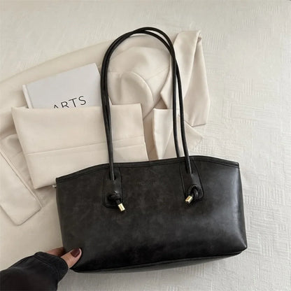 PU Leather Shoulder Bag Y2K Tote with Charm Detail
