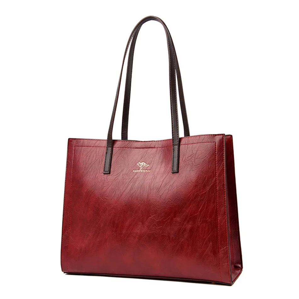 Vintage Leather Tote Bag – Large Capacity Top-Handle