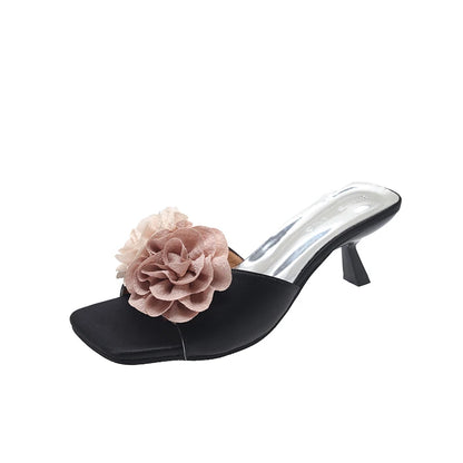 Floral Kitten Heel Slide Sandals – Women's Open Toe Mules