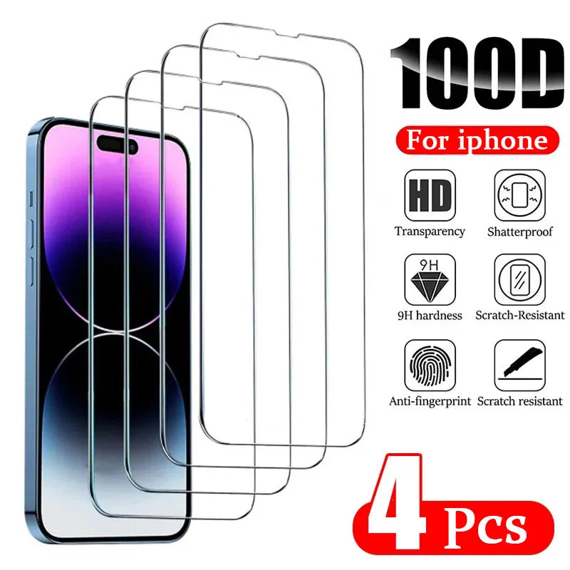 Tempered Glass Screen Protector for iPhone – 4-Pack HD 9H