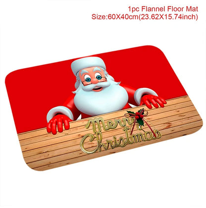 Santa Claus Christmas Doormat – Flannel Welcome Mat for Home