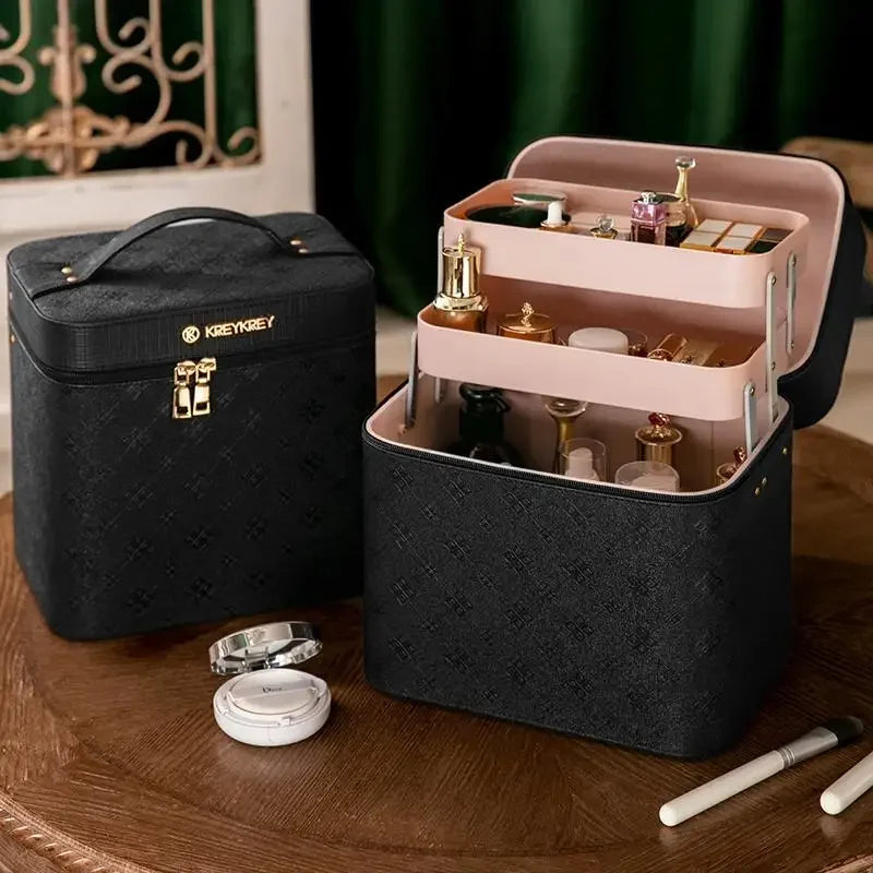 Large Professional Makeup Bag with Mirror – Cosmetic Organizer Case