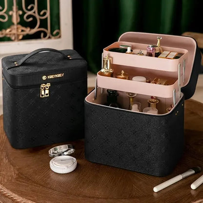 Large Professional Makeup Bag with Mirror – Cosmetic Organizer Case