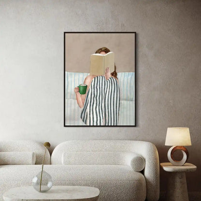 Woman Reading Book Wall Art Print – Minimalist Watercolor Poster