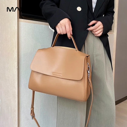 Genuine Leather Flap Satchel Bag – Women's Top Handle Crossbody
