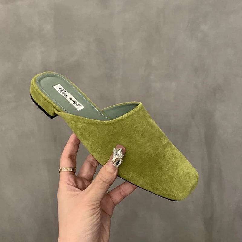 Women's Slip-On Mule Flats – Square Toe Suede Backless Shoes