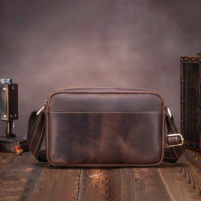 Men's Vintage Leather Crossbody Bag - Genuine Cowhide Shoulder Messenger