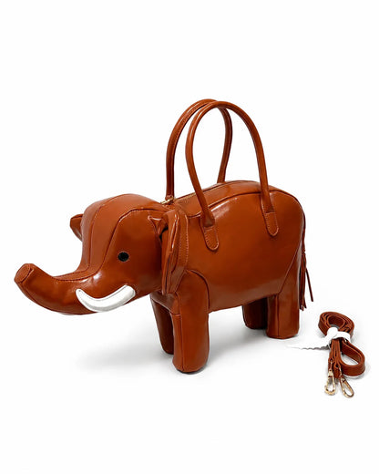 Creative Handbag Elephant Shape Shoulder Bag Pu Versatile Zipper Luxury Retro Casual Messenger