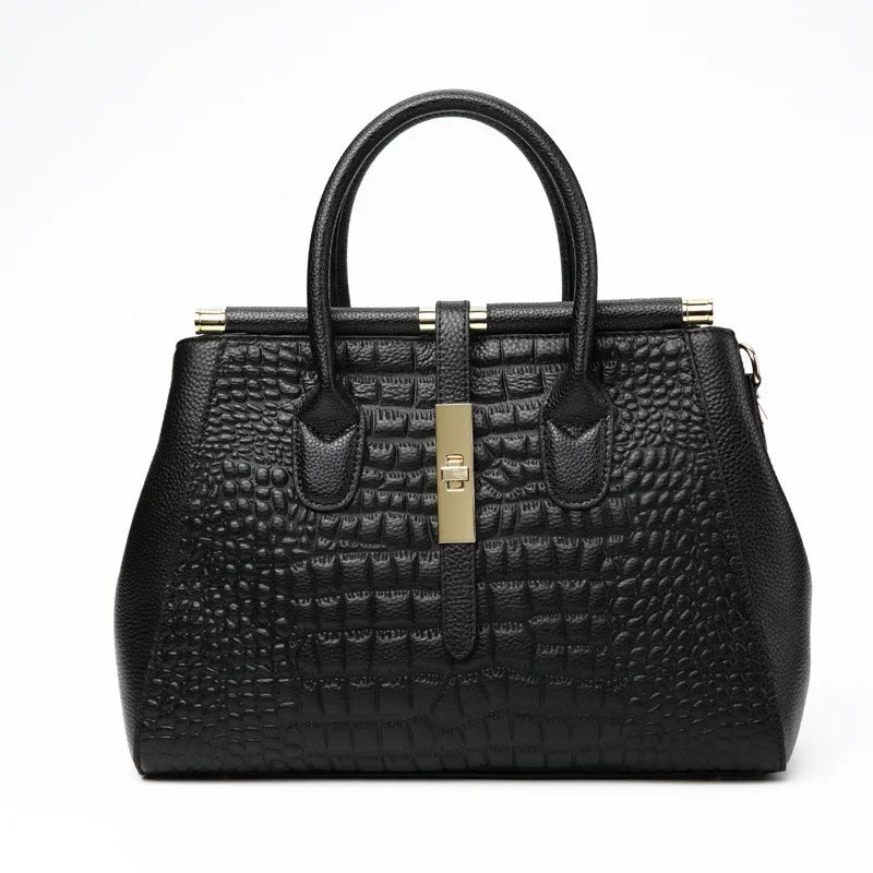 Alligator-Embossed Genuine Leather Women's Crossbody Handbag