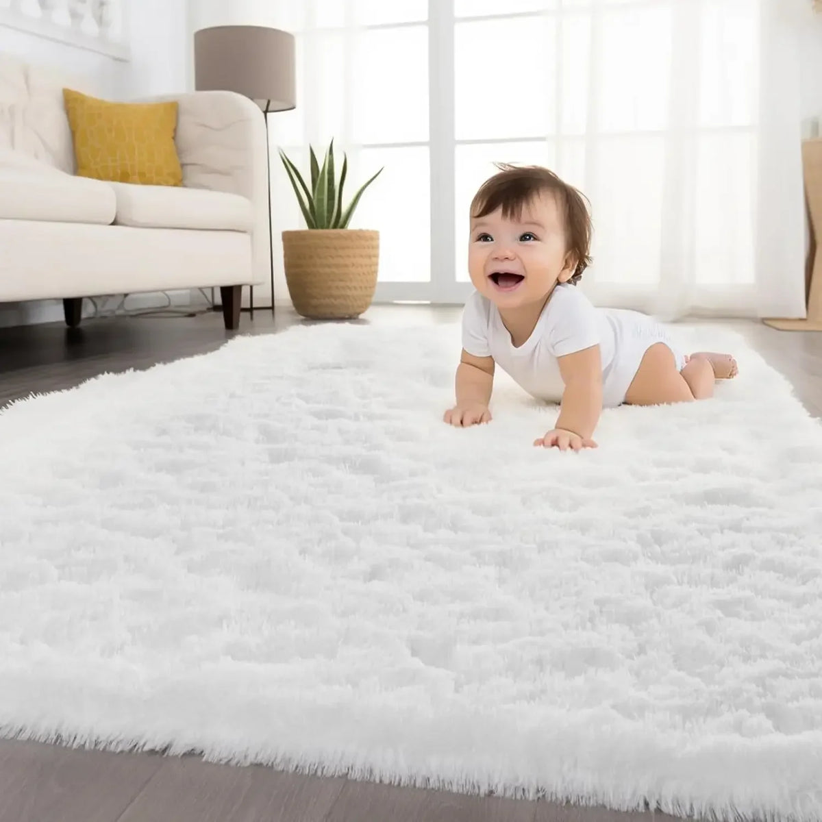 Soft Fuzzy Area Rug – Plush Fluffy Carpet for Bedroom & Living Room
