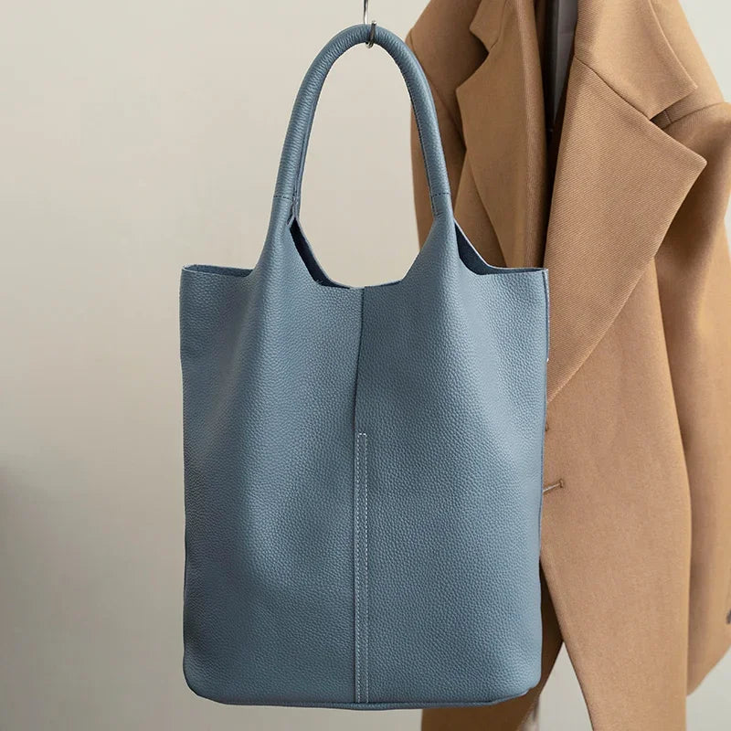 Genuine Leather Bucket Tote Bag for Women