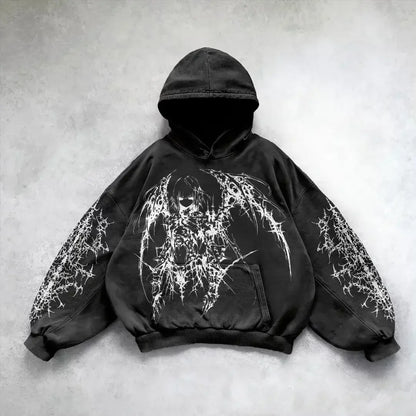 Angel Graphic Oversized Hoodie – Y2K Goth Streetwear Women
