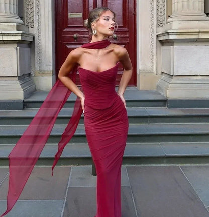 Strapless Bodycon Maxi Dress 2-Piece Set – Formal Wedding Gown