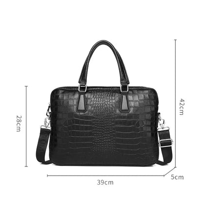Men's Genuine Leather Briefcase – Crocodile Embossed Laptop Bag