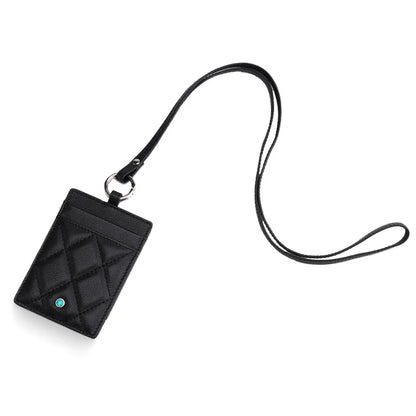 Hiram Beron Luxury Leather ID Card Holder with Neck Strap & Gemstone