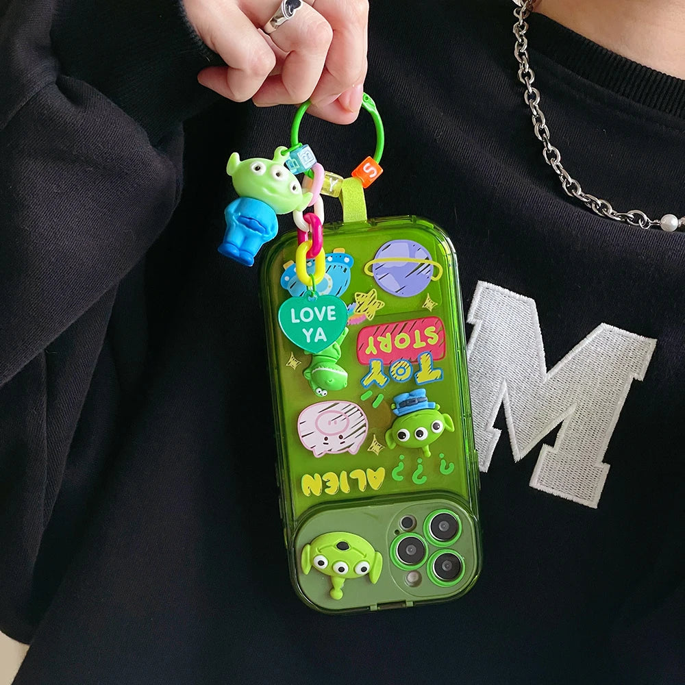Cute Strawberry Bear iPhone Case with Mirror Stand & Charm Bracelet