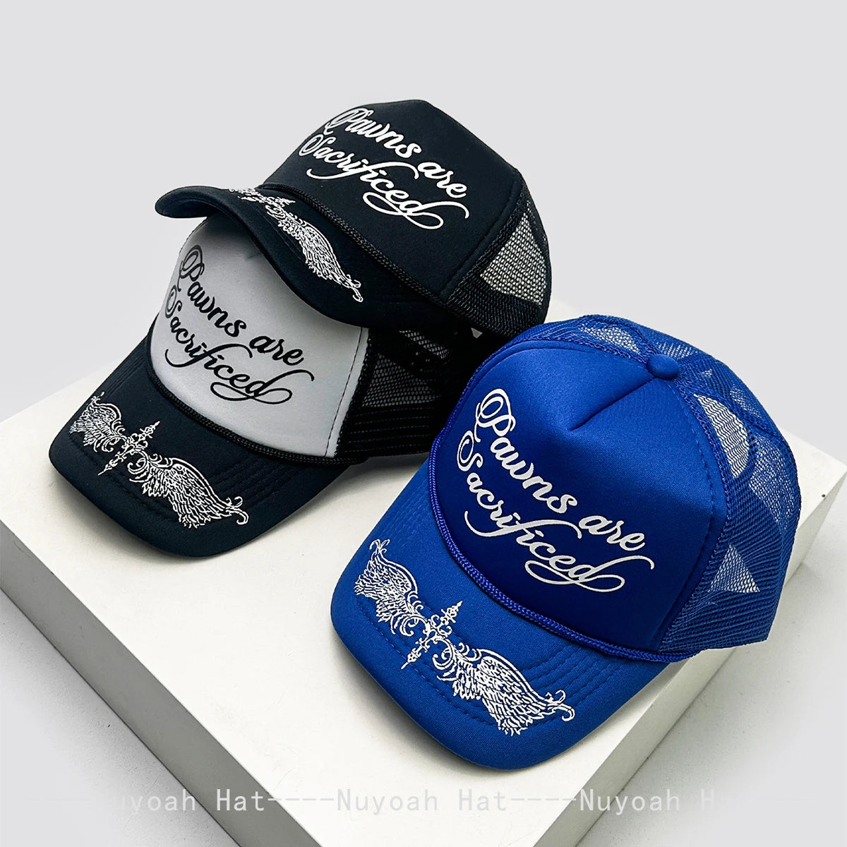 Mesh Trucker Cap with Wing & Letter Print – Unisex Hip Hop Baseball Hat
