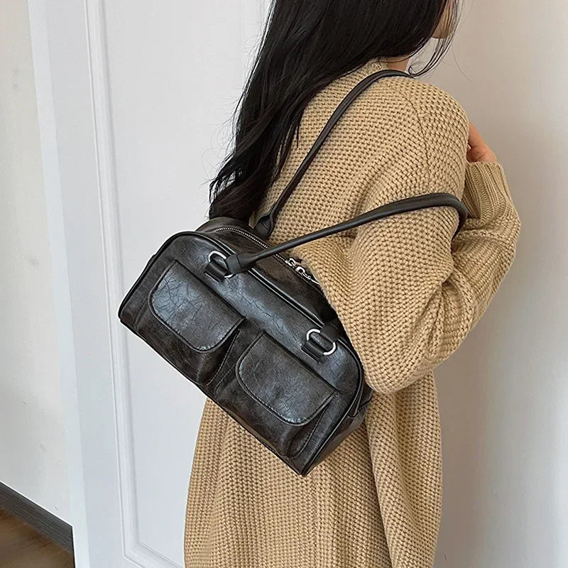 Retro Small Double Pockets Shoulder Bags