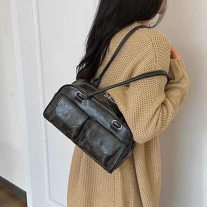 Retro Small Double Pockets Shoulder Bags