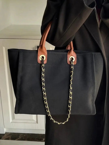 Retro Large Capacity Black Tote Bag Women Autumn Vintage